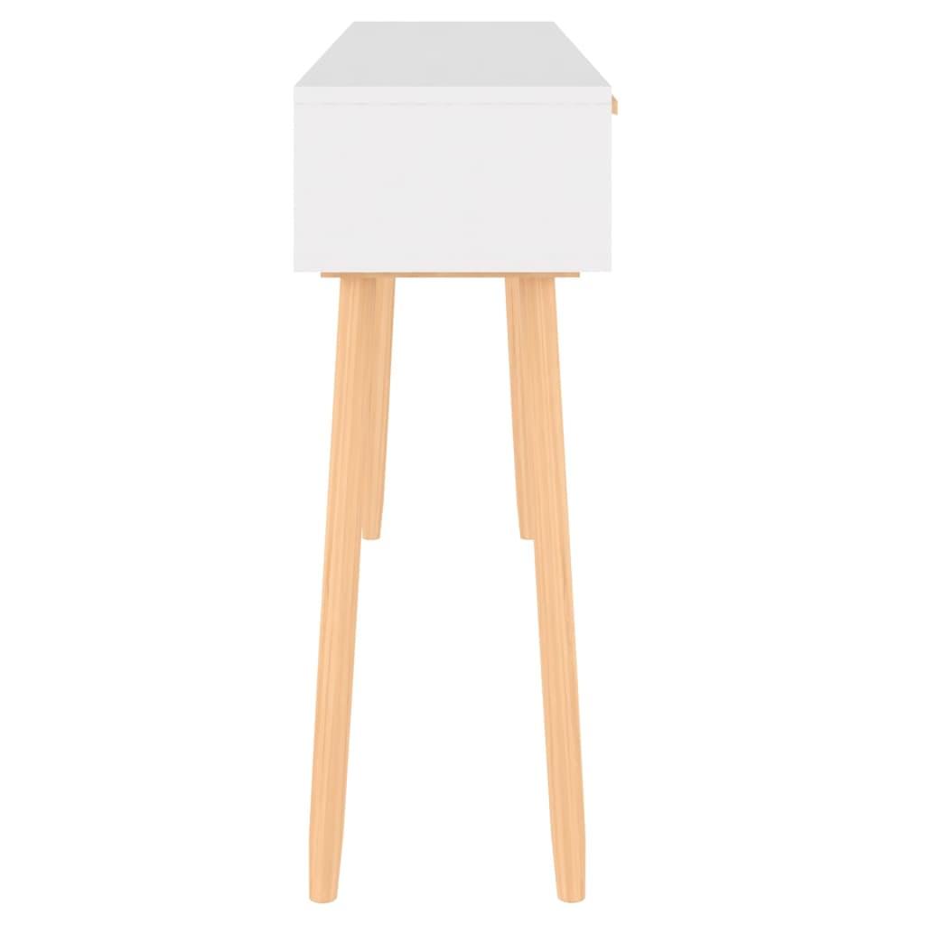 Console Table White 105x30x75 cm Solid Wood Pine&Natural Rattan
