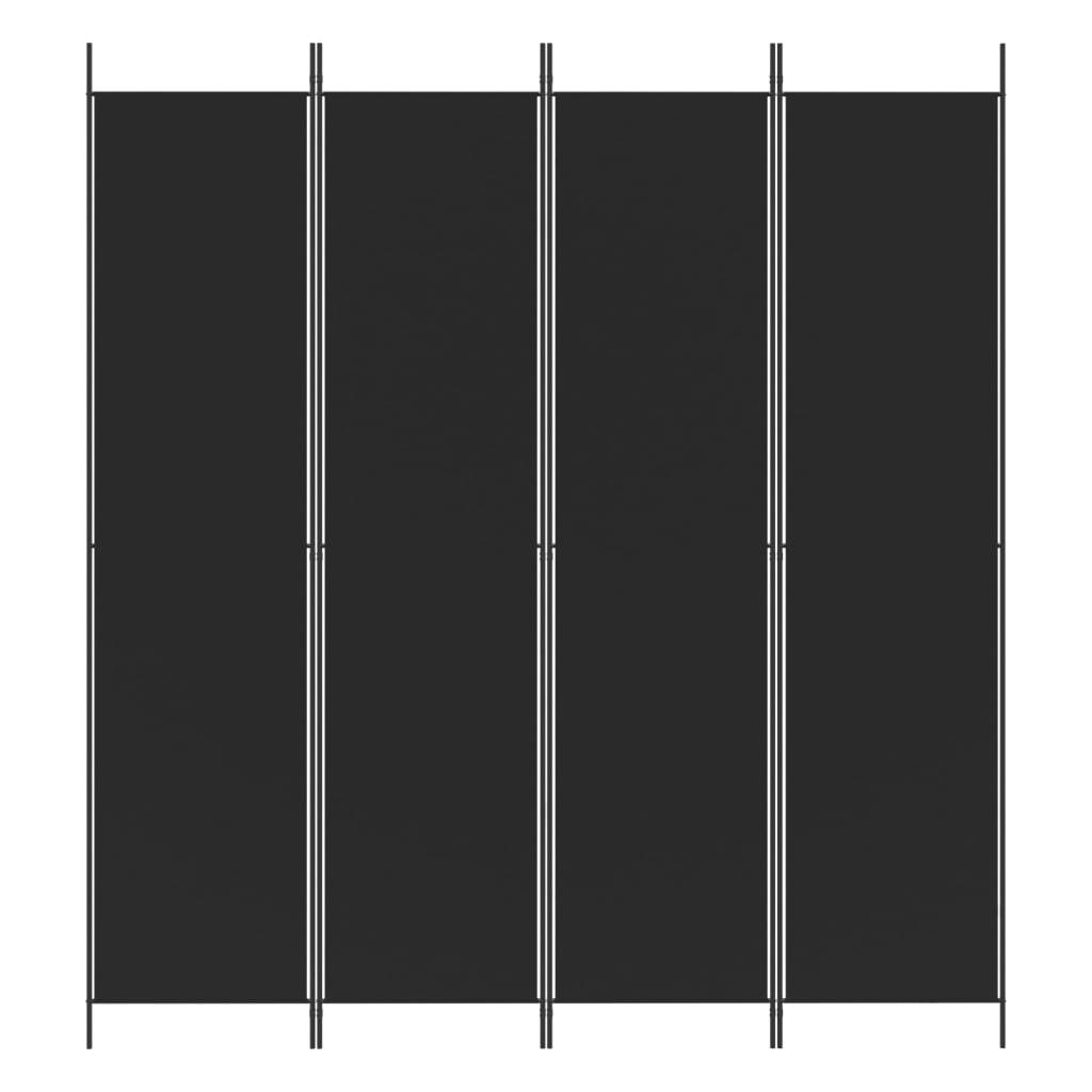 4-Panel Room Divider Black 200x220 cm Fabric