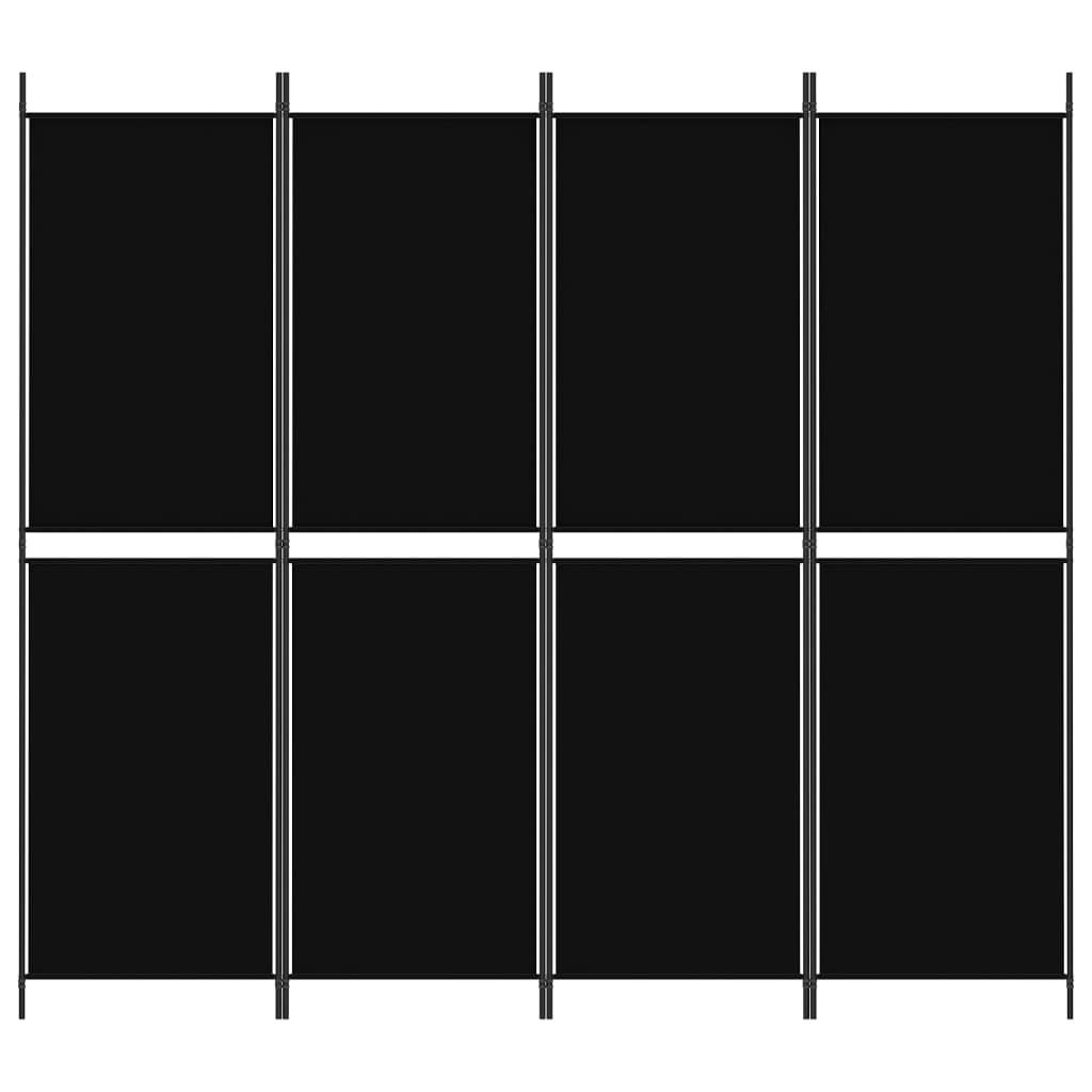 4-Panel Room Divider Black 200x180 cm Fabric