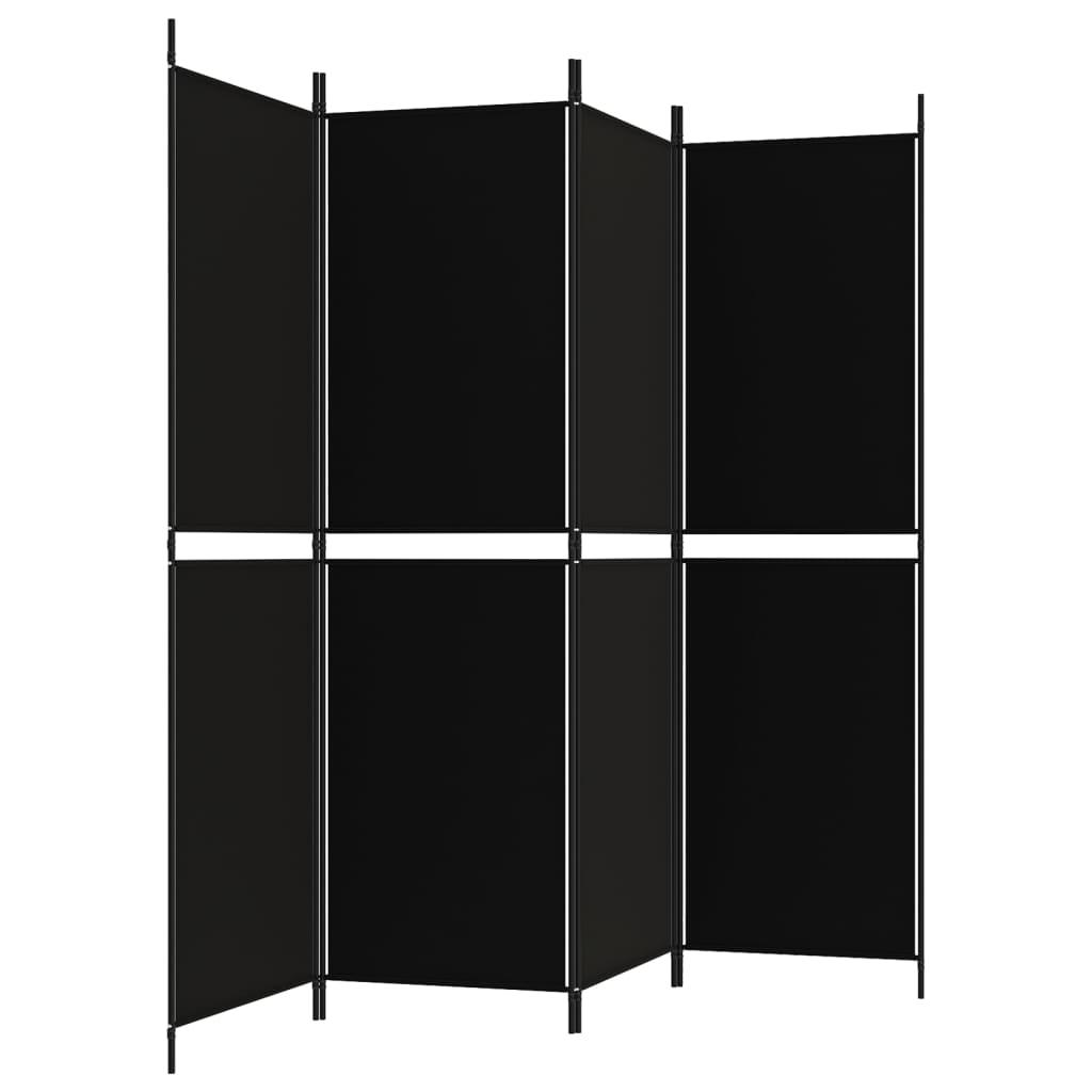 4-Panel Room Divider Black 200x180 cm Fabric