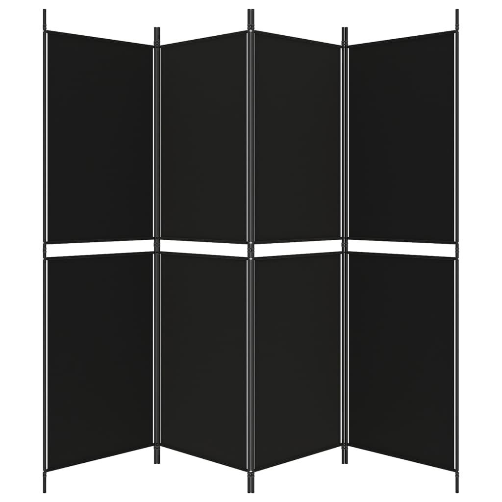 4-Panel Room Divider Black 200x180 cm Fabric