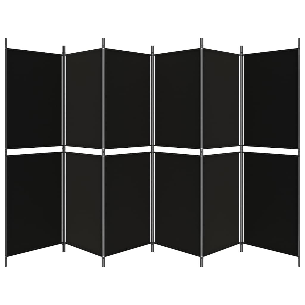 6-Panel Room Divider Black 300x180 cm Fabric
