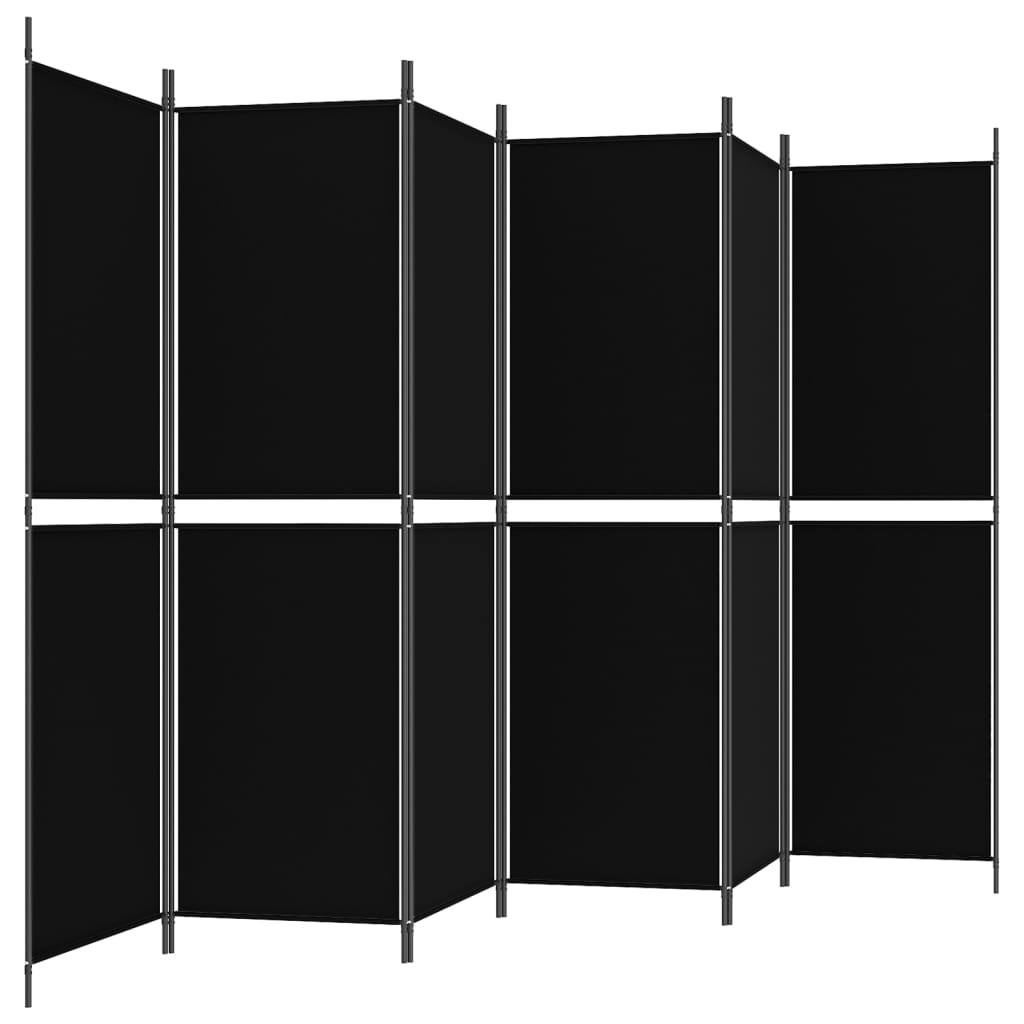 6-Panel Room Divider Black 300x180 cm Fabric