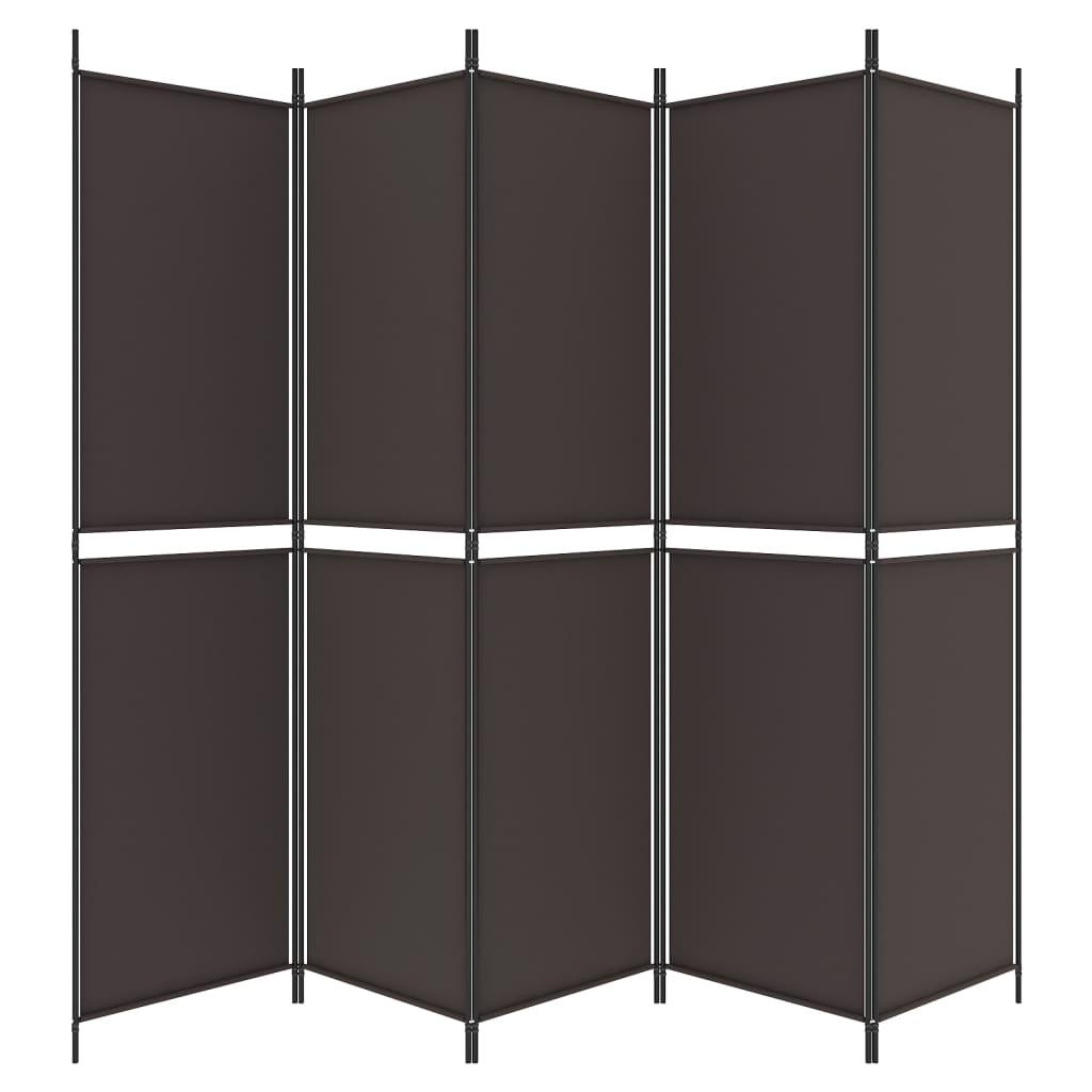 5-Panel Room Divider Brown 250x200 cm Fabric