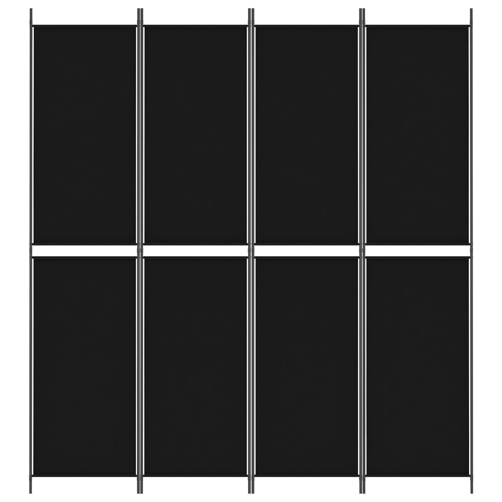 4-Panel Room Divider Black 200x220 cm Fabric