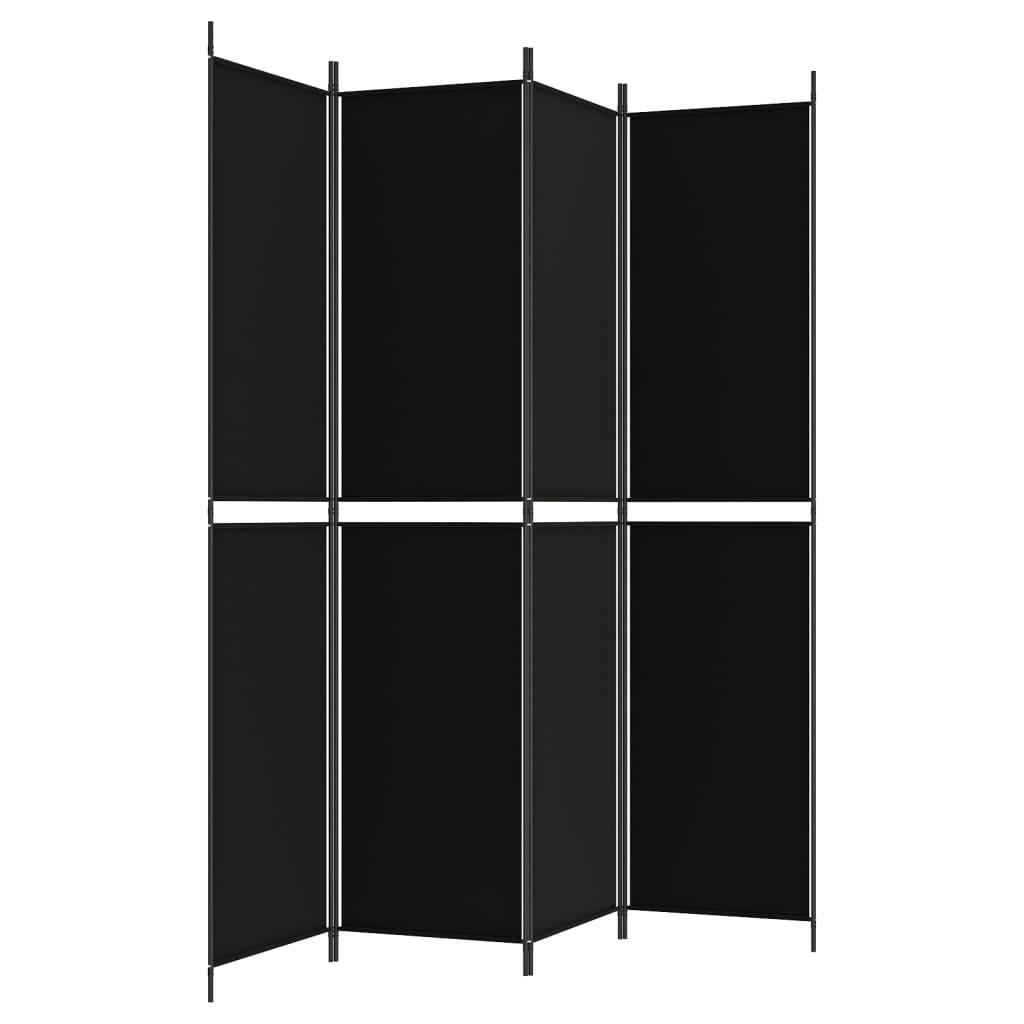 4-Panel Room Divider Black 200x220 cm Fabric