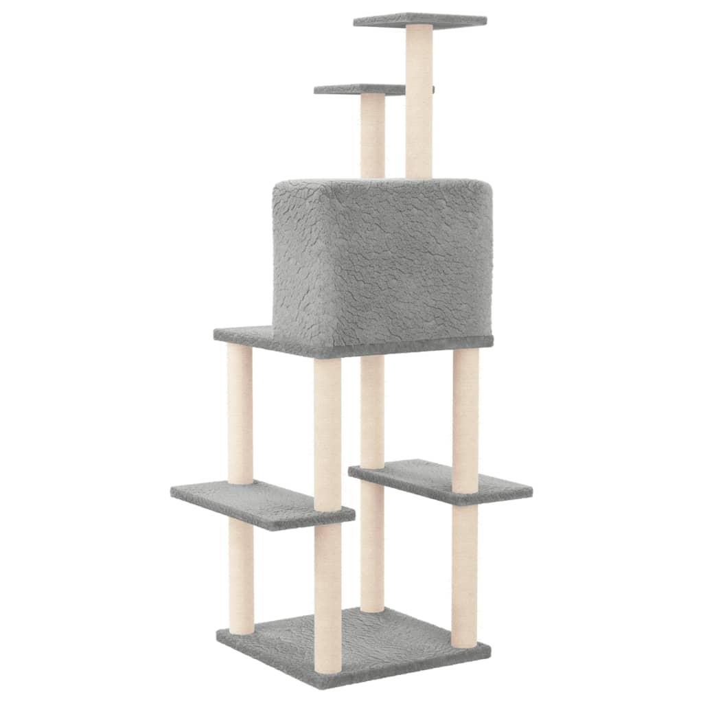 Cat Tree with Sisal Scratching Posts Light Grey 144.5 cm