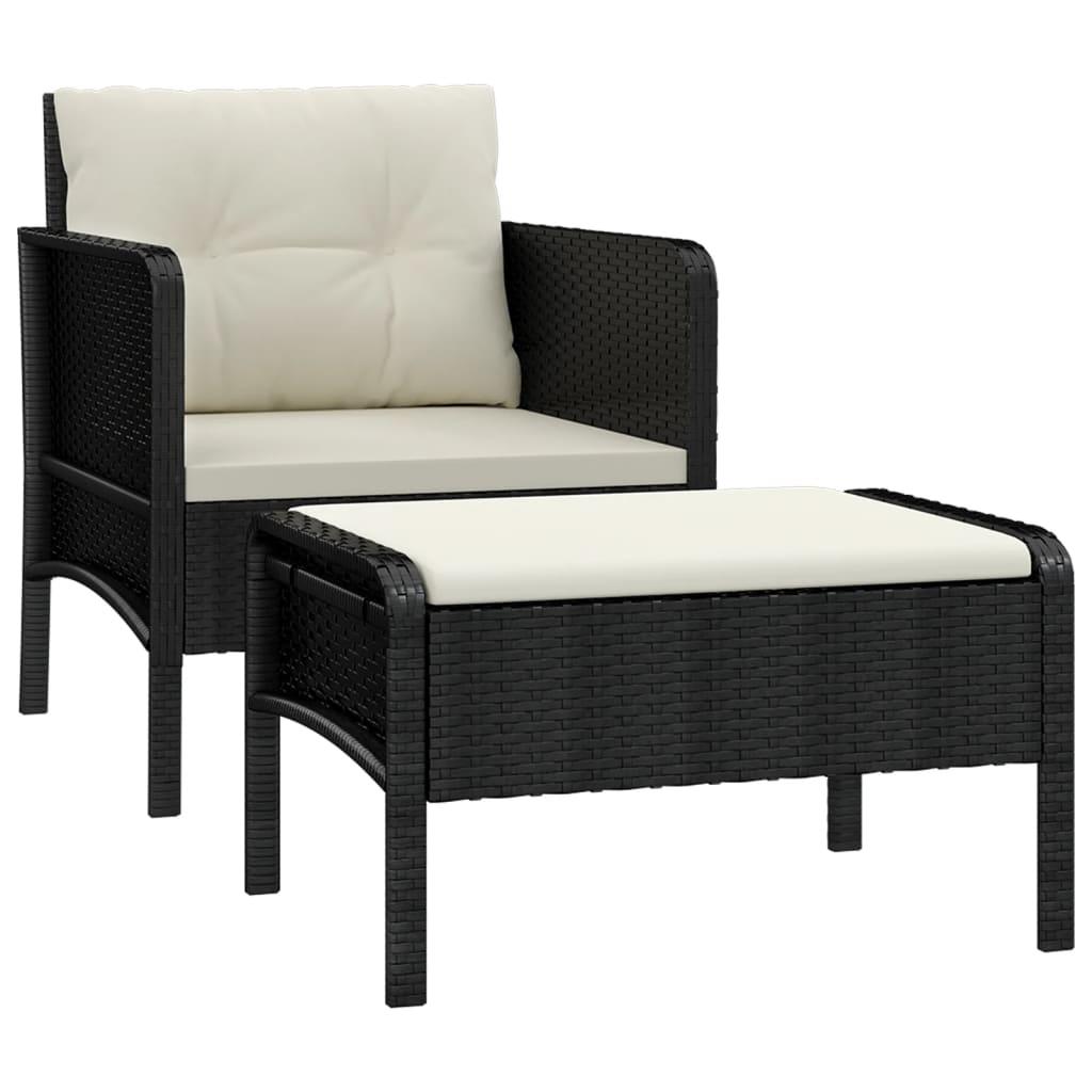 2 Piece Garden Lounge Set with Cushions Black Poly Rattan