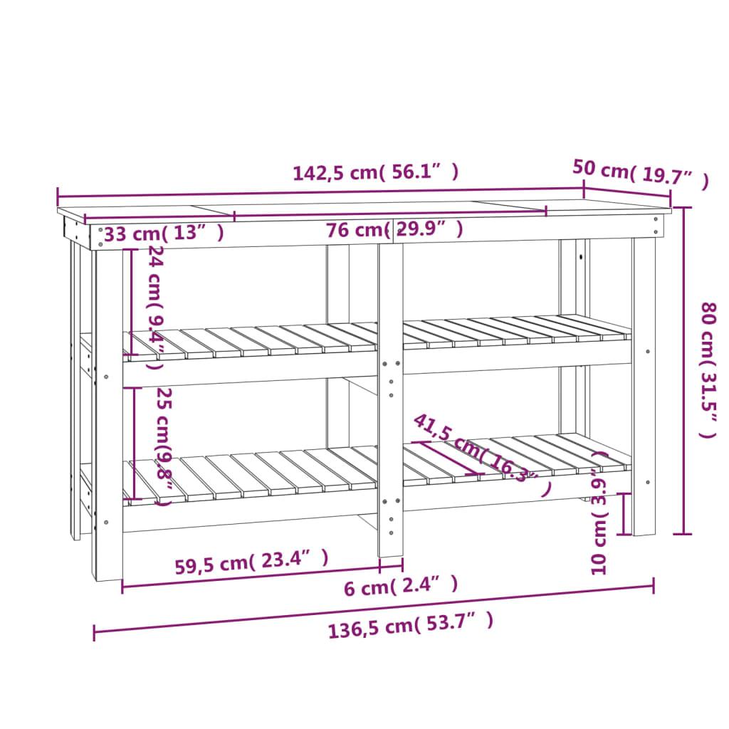 Work Bench 142.5x50x80 cm Solid Wood Pine