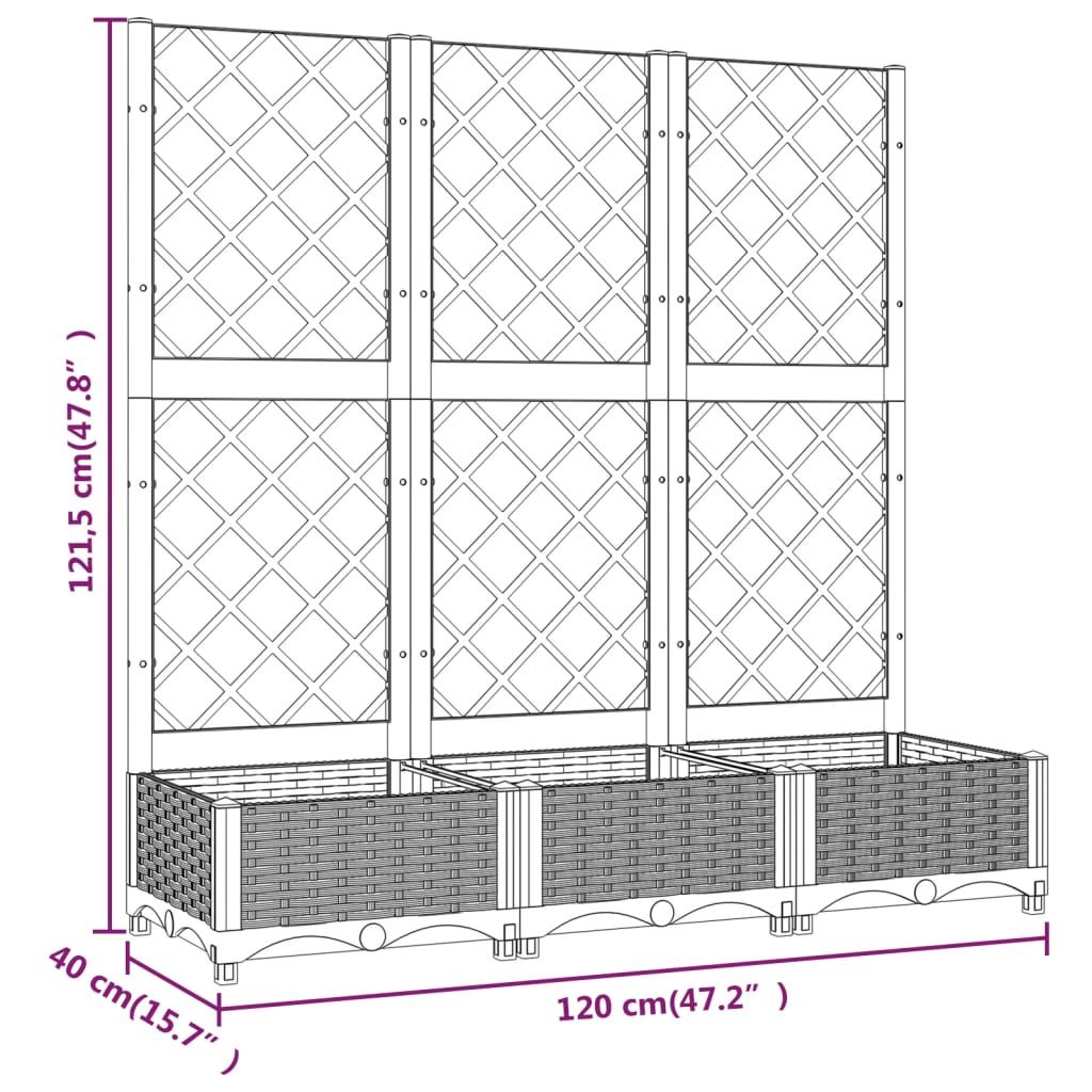 Garden Planter with Trellis White 120x40x121.5 cm PP
