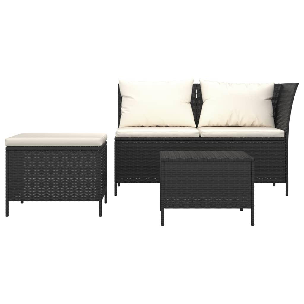 3 Piece Garden Lounge Set with Cushions Black Poly Rattan