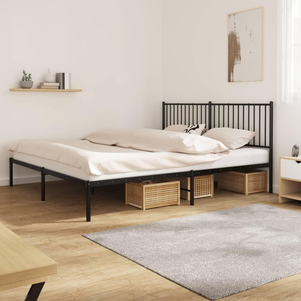 Metal Bed Frame without Mattress with Headboard Black 183x203 cm King
