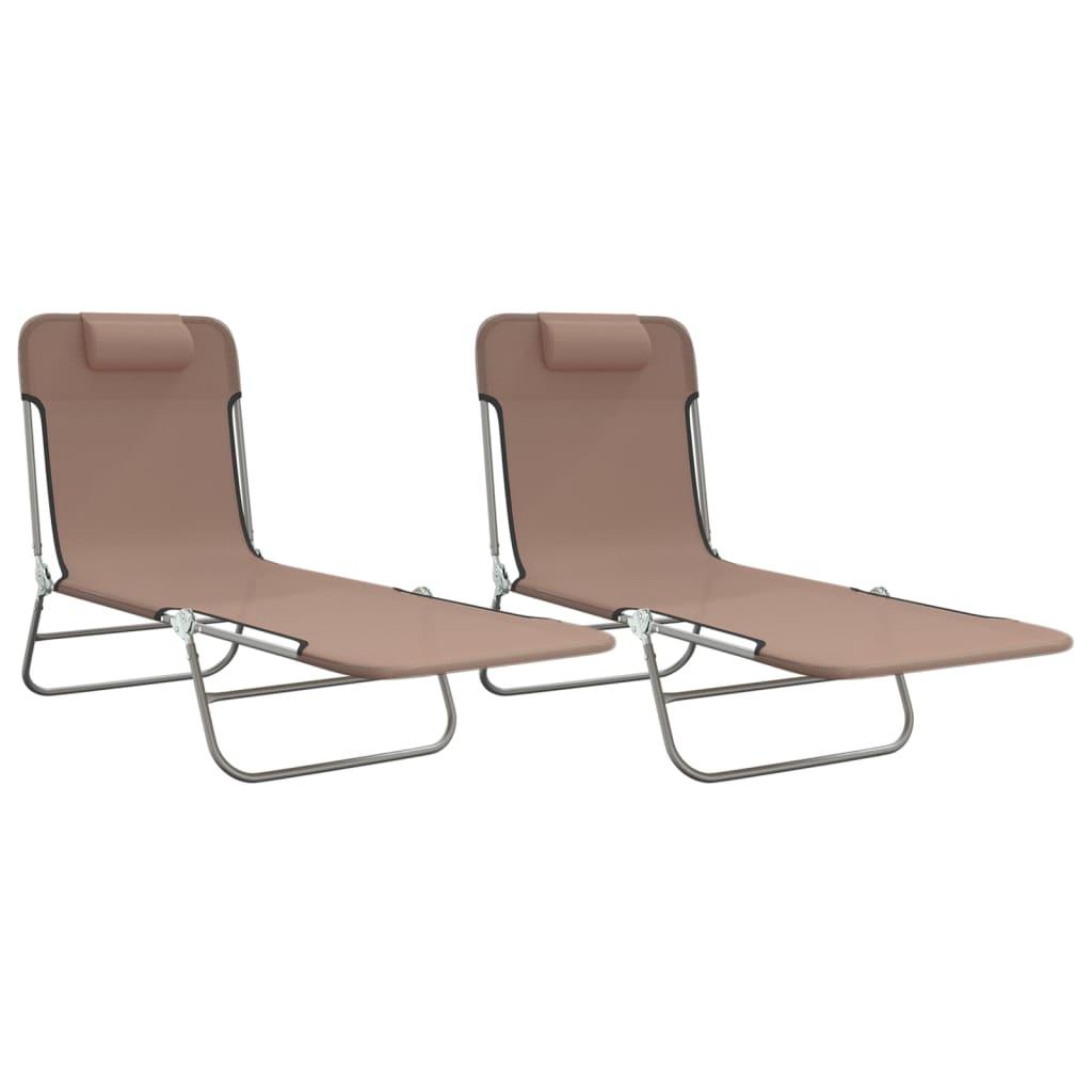 Folding Sun Loungers 2 pcs Brown Textilene and Steel