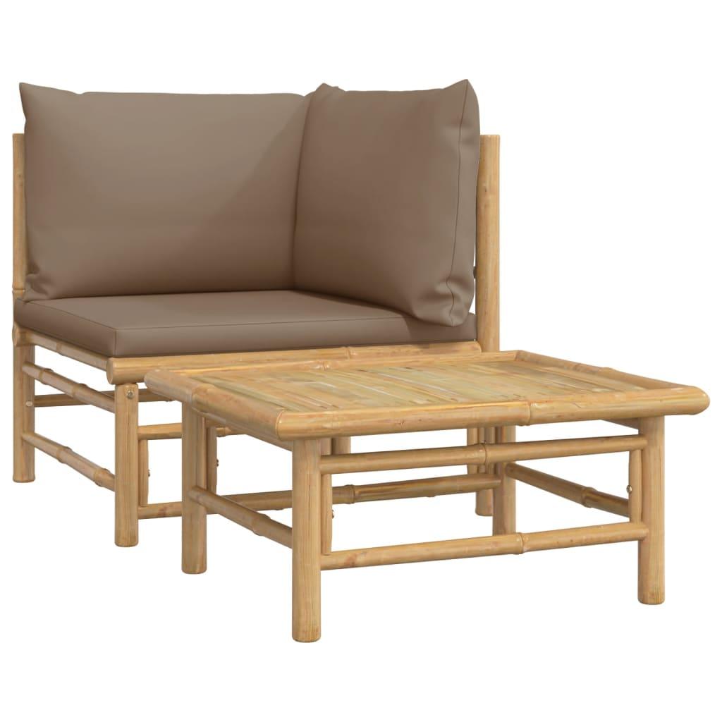 2 Piece Garden Lounge Set with Taupe Cushions Bamboo
