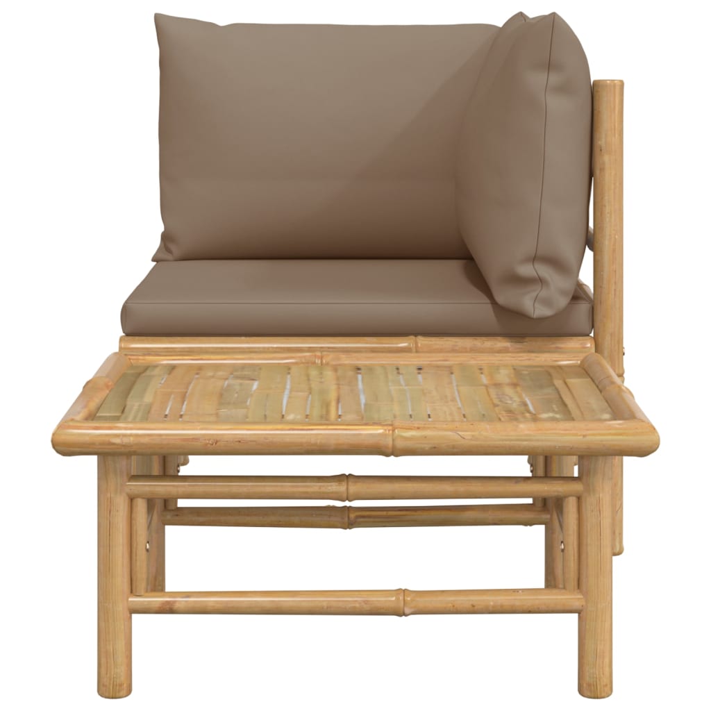 2 Piece Garden Lounge Set with Taupe Cushions Bamboo