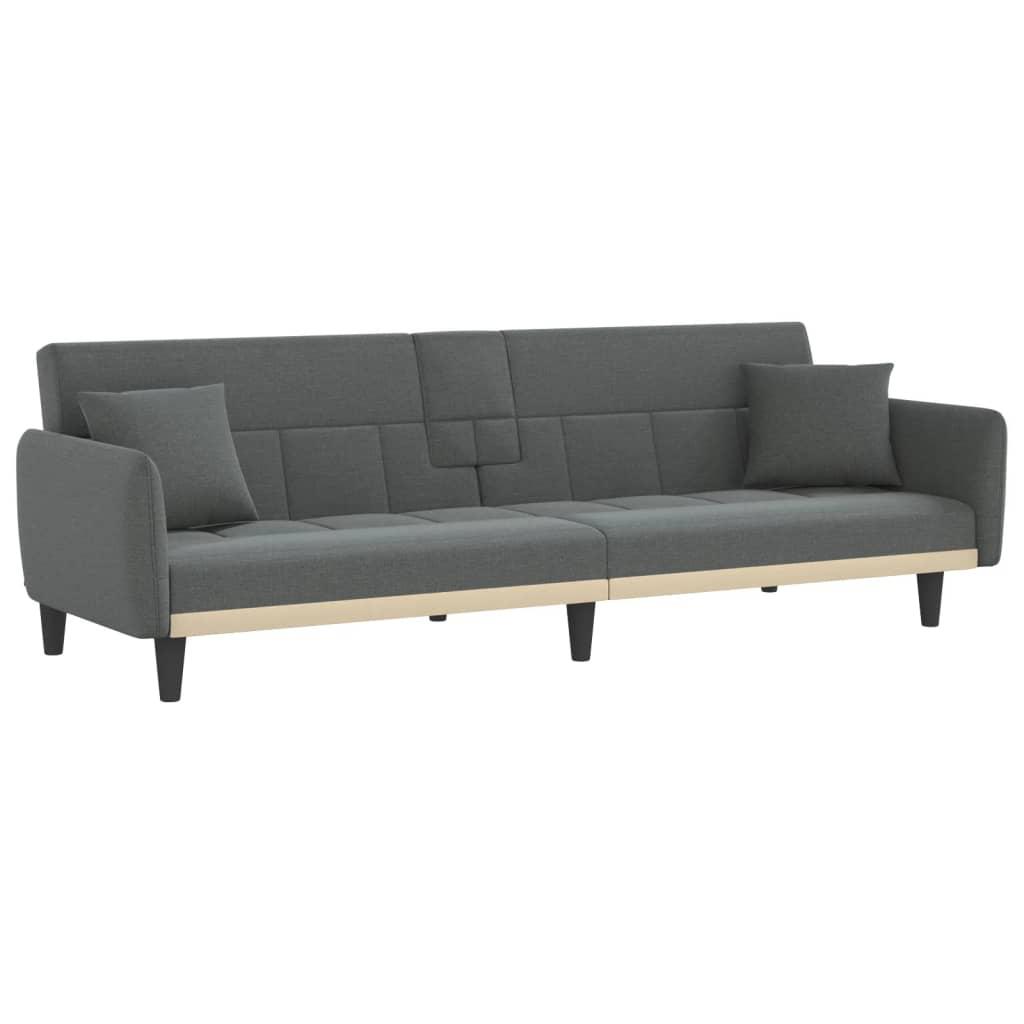 Sofa Bed with Cup Holders Dark Grey Fabric