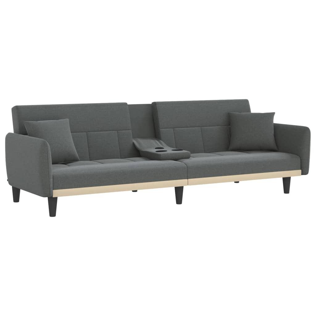 Sofa Bed with Cup Holders Dark Grey Fabric