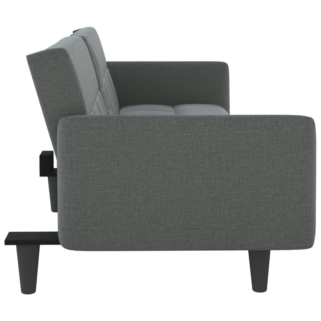 Sofa Bed with Cup Holders Dark Grey Fabric