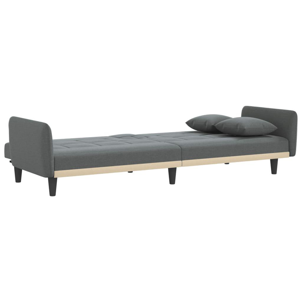 Sofa Bed with Cup Holders Dark Grey Fabric