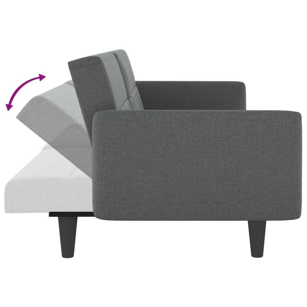Sofa Bed with Cup Holders Dark Grey Fabric