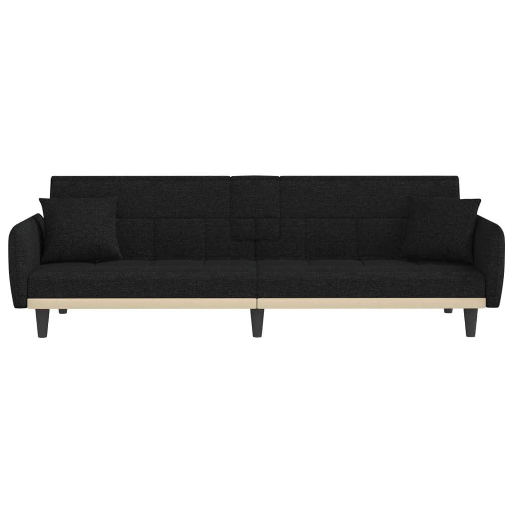 Sofa Bed with Cup Holders Black Fabric