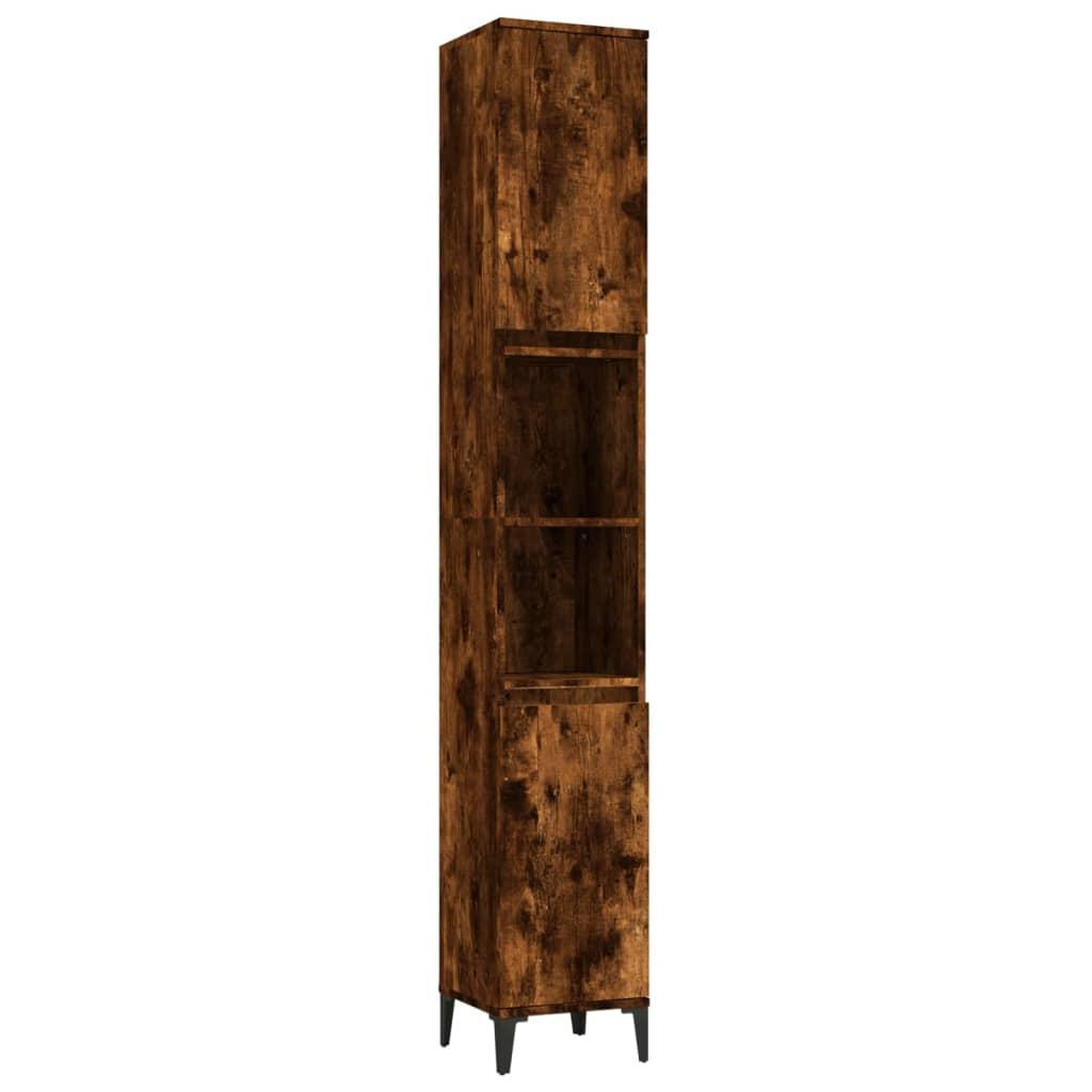 Bathroom Cabinet Smoked Oak 30x30x190 cm Engineered Wood