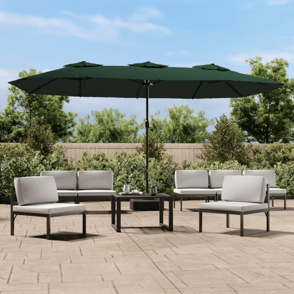 Double-Head Garden Parasol with LEDs Green 449x265 cm