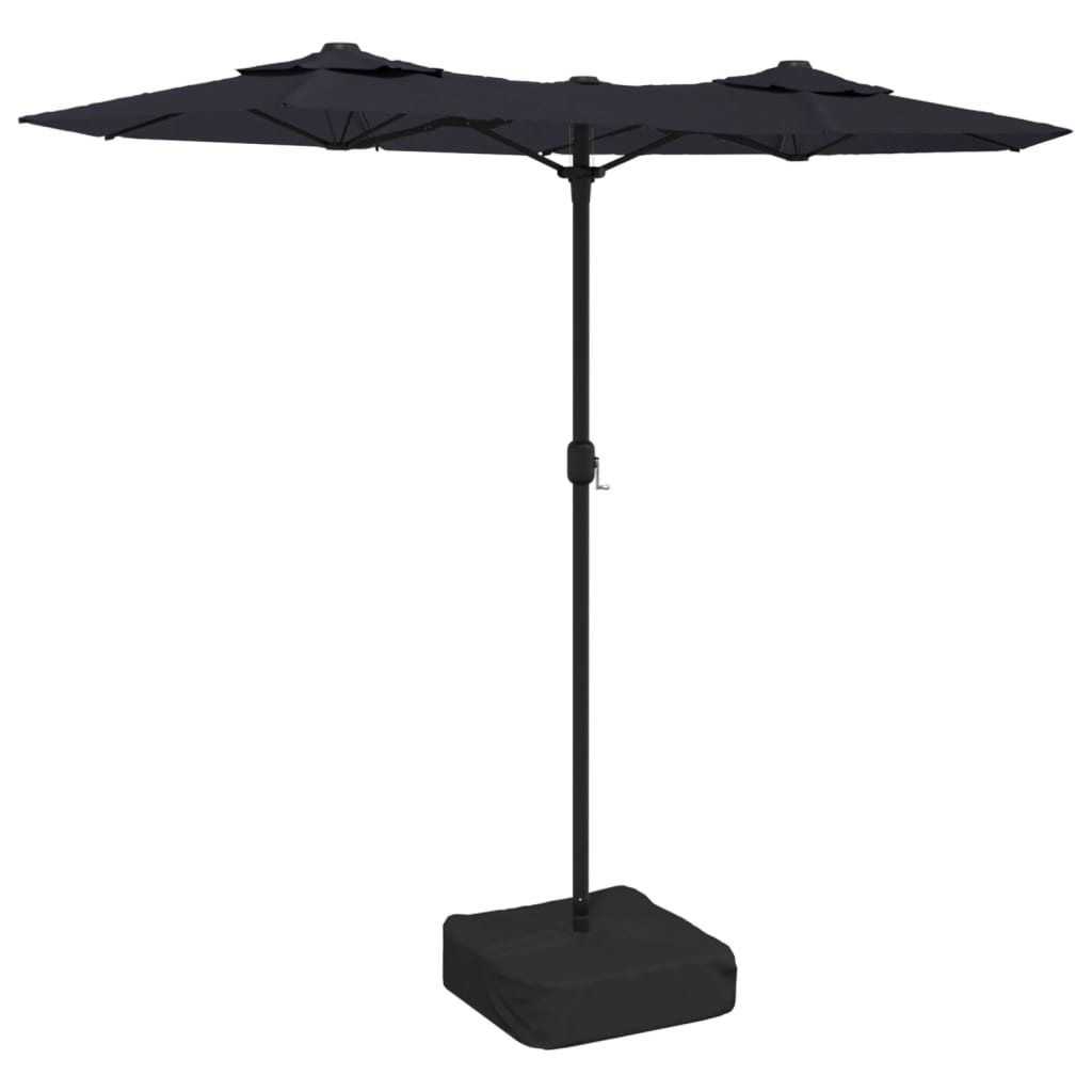 Double-Head Garden Parasol with LEDs Black 316x145 cm