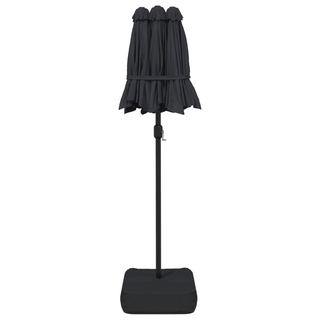 Double-Head Garden Parasol with LEDs Black 316x145 cm