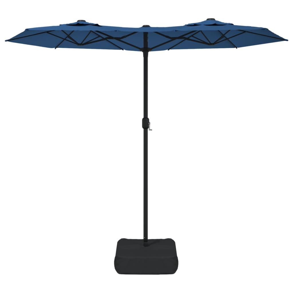 Double-Head Garden Parasol with LEDs Azure Blue 316x145 cm