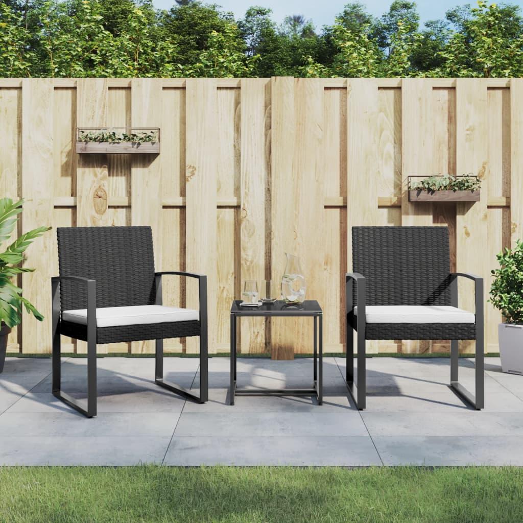 3 piece Garden Dining Set with Cushions Black PP Rattan