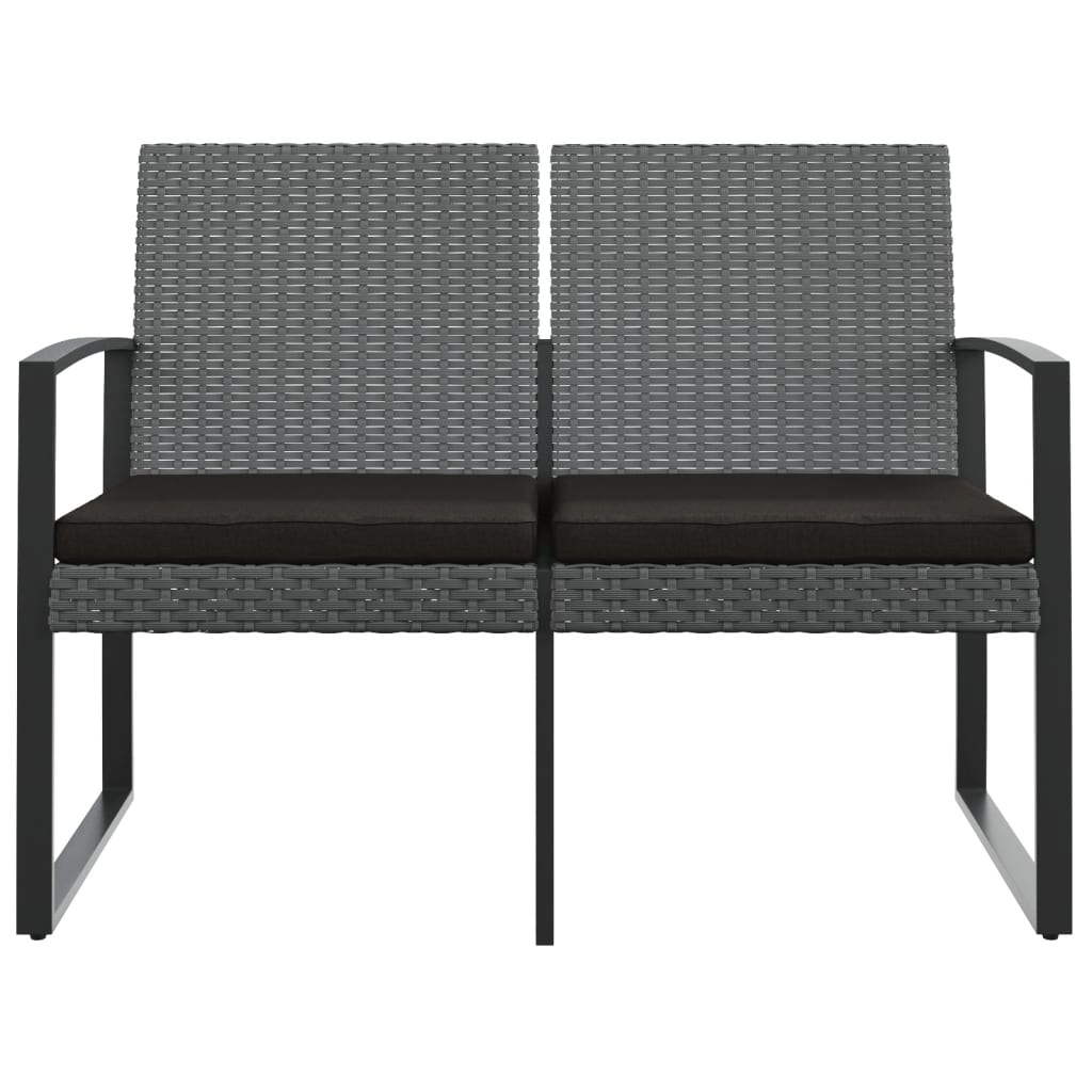 2-Seater Garden Bench with Cushions Dark Grey PP Rattan