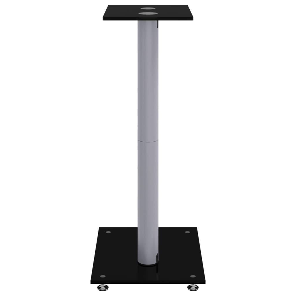 Speaker Stands 2pcs Black&Silver Tempered Glass 2 Pillars Design