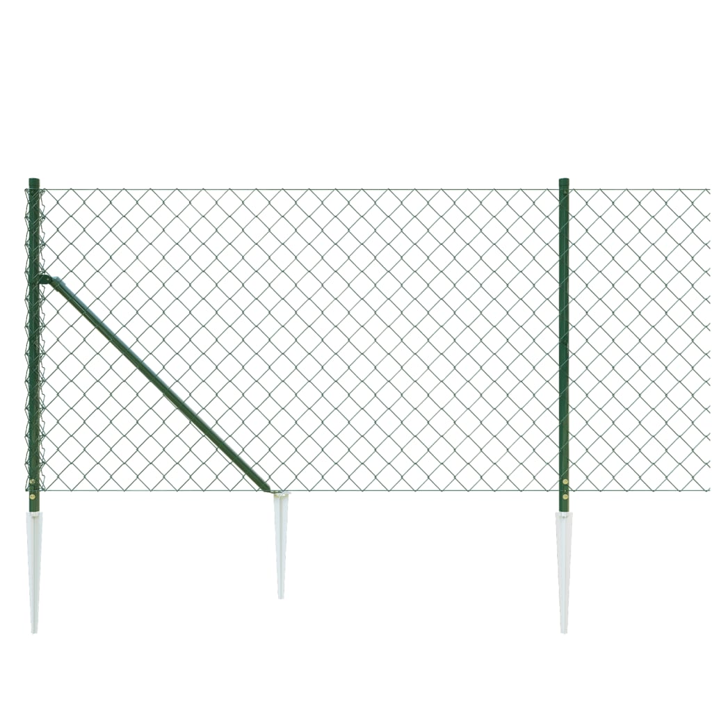 Chain Link Fence with Spike Anchors Green 0.8x10 m