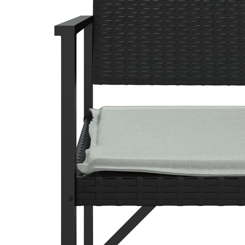 2-Seater Garden Bench with Cushion Black Poly Rattan