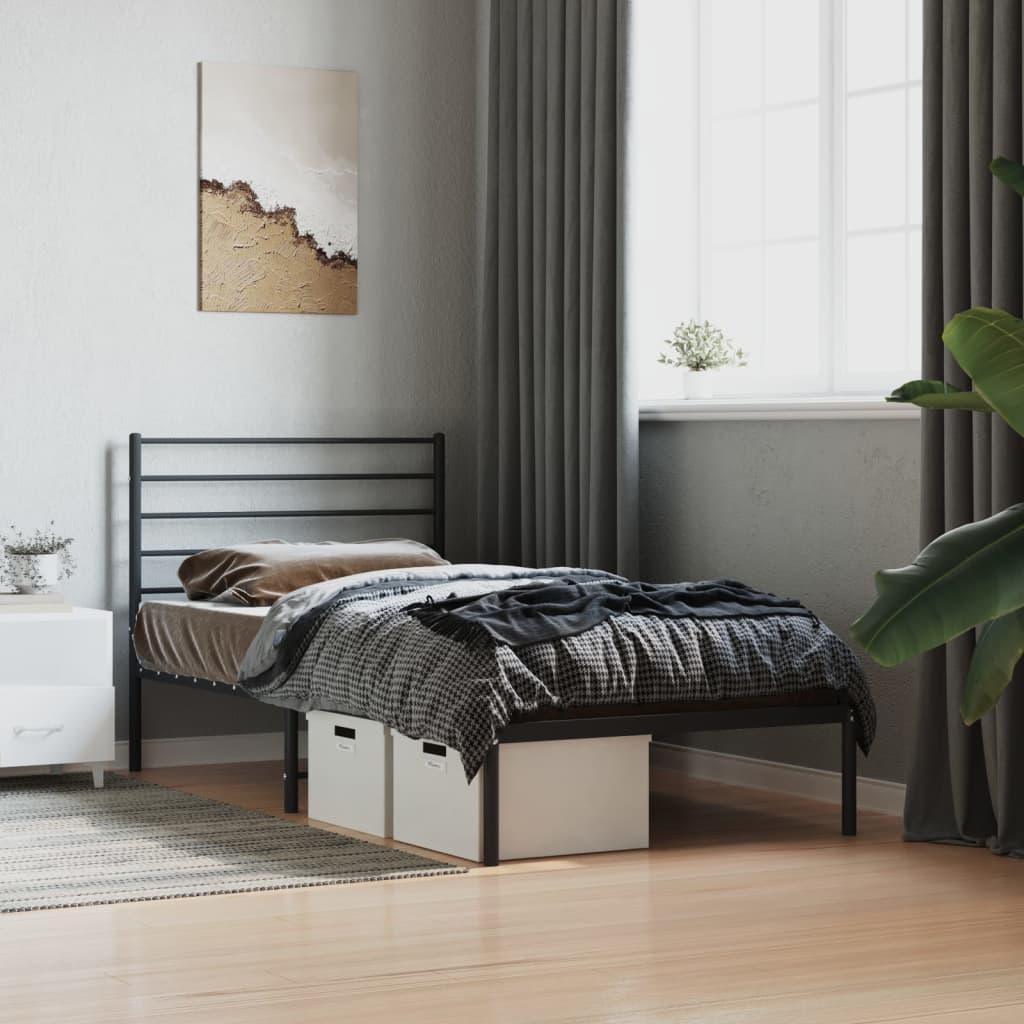 Metal Bed Frame without Mattress with Headboard Black 90x190 cm