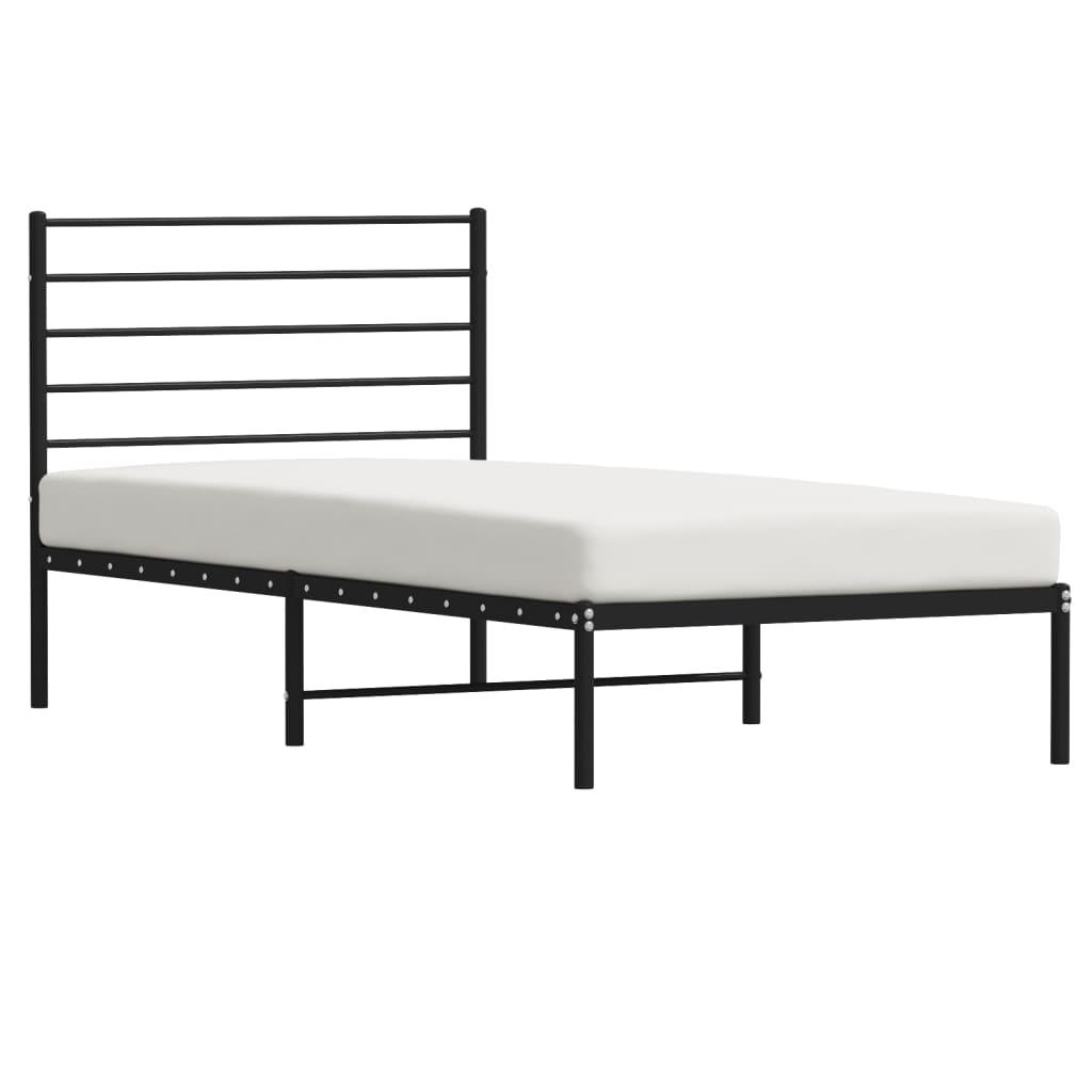 Metal Bed Frame without Mattress with Headboard Black 107x203 cm King Single