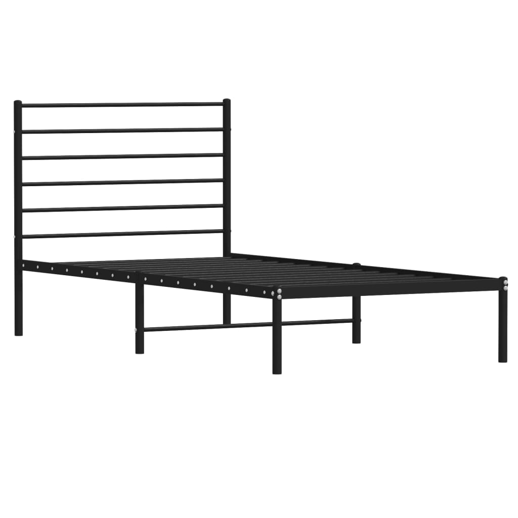 Metal Bed Frame without Mattress with Headboard Black 107x203 cm King Single
