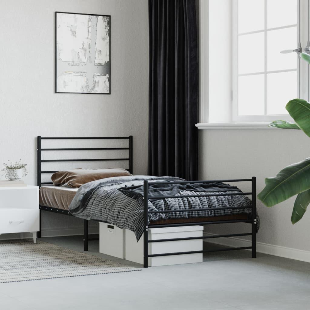 Metal Bed Frame without Mattress with Footboard Black 90x190 cm