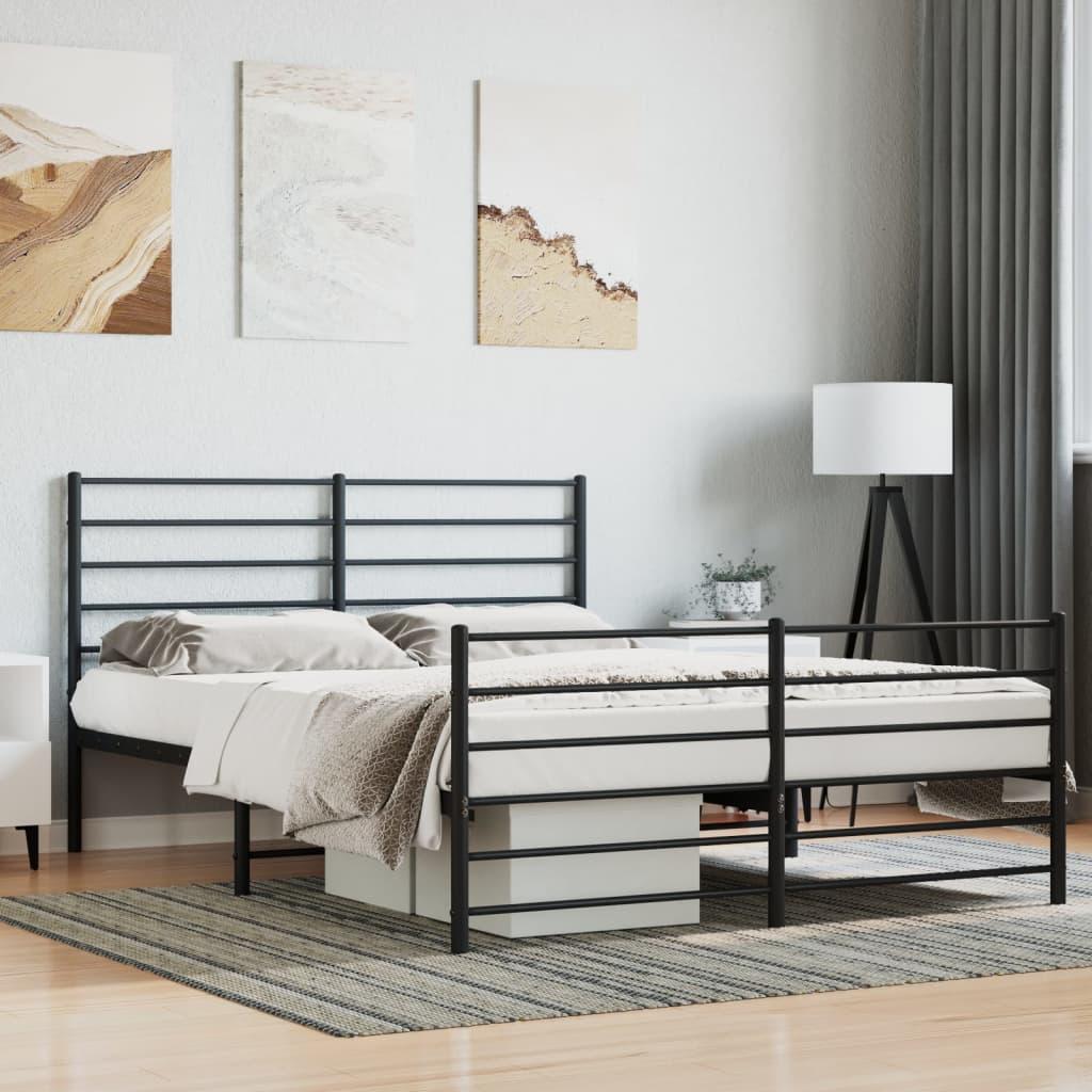 Metal Bed Frame without Mattress with Footboard Black 135x190 cm