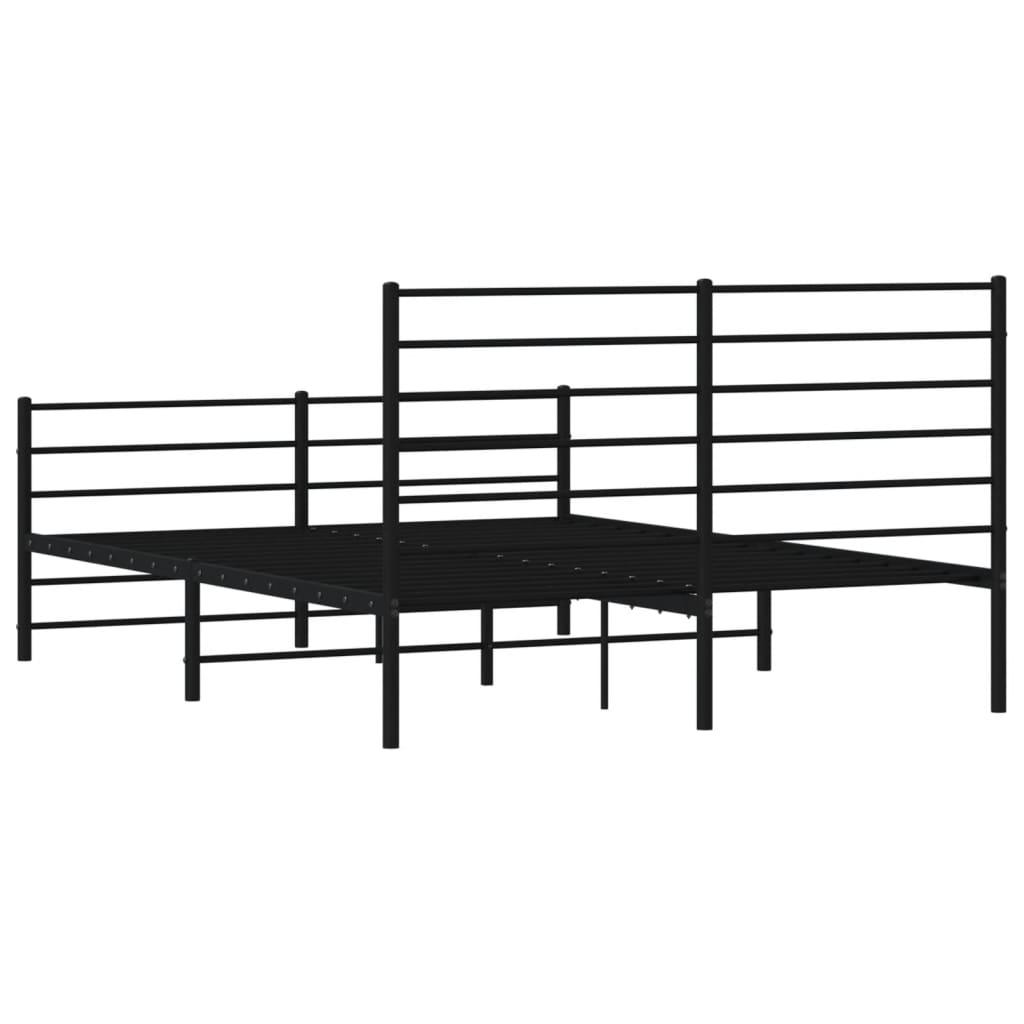 Metal Bed Frame without Mattress with Footboard Black 150x200 cm