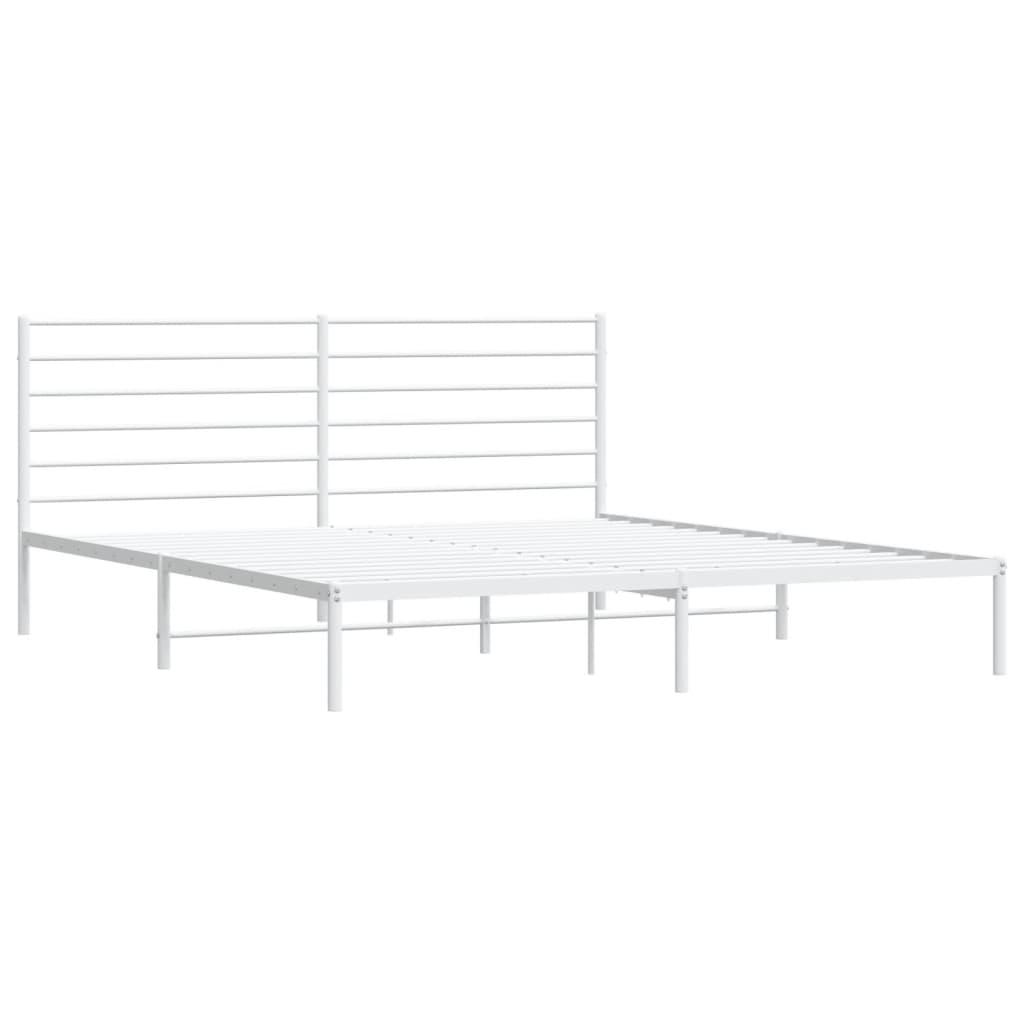 Metal Bed Frame without Mattress with Headboard White 183x203 cm King