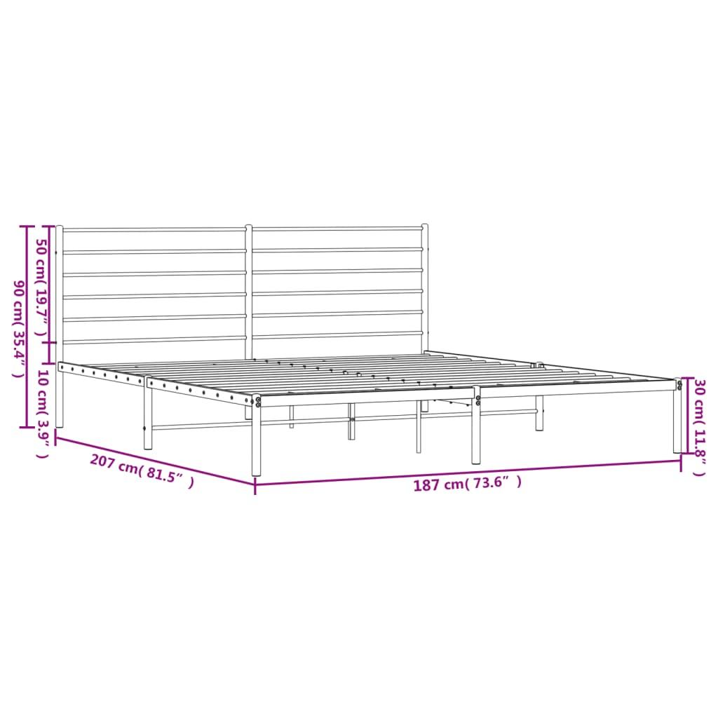 Metal Bed Frame without Mattress with Headboard White 183x203 cm King