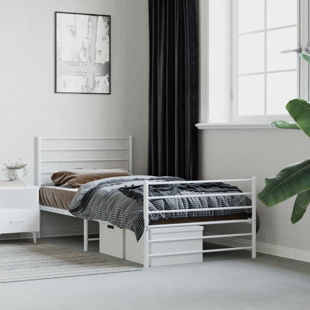 Metal Bed Frame without Mattress with Footboard White 90x190 cm