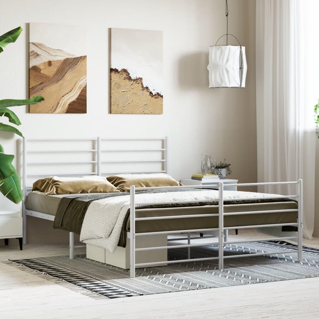 Metal Bed Frame without Mattress with Footboard White 135x190 cm