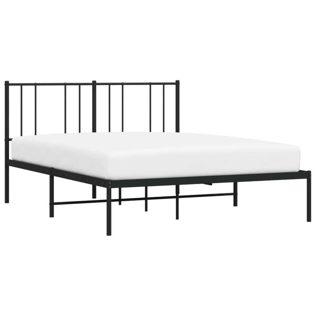 Metal Bed Frame without Mattress with Headboard Black 135x190 cm