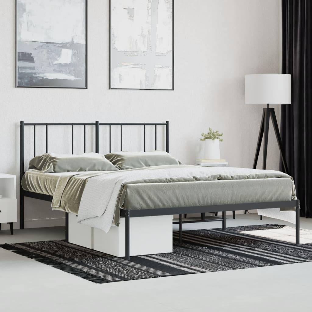 Metal Bed Frame without Mattress with Headboard Black 135x190 cm
