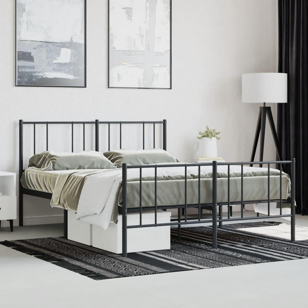 Metal Bed Frame without Mattress with Footboard Black 150x200 cm