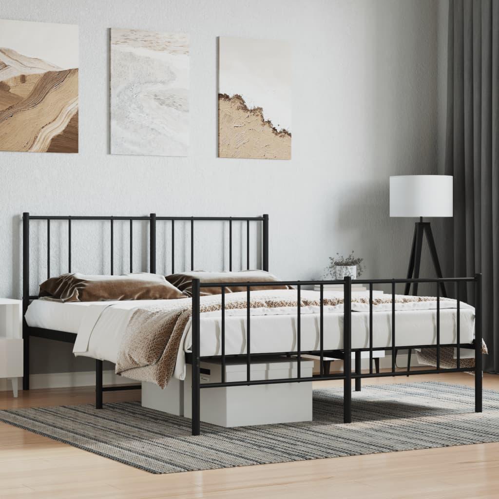 Metal Bed Frame without Mattress with Footboard Black 150x200 cm