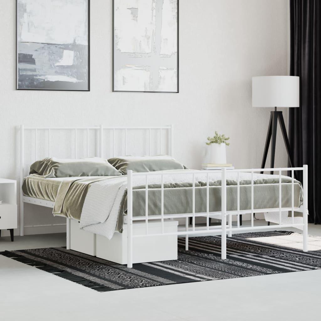 Metal Bed Frame without Mattress with Footboard White 135x190 cm